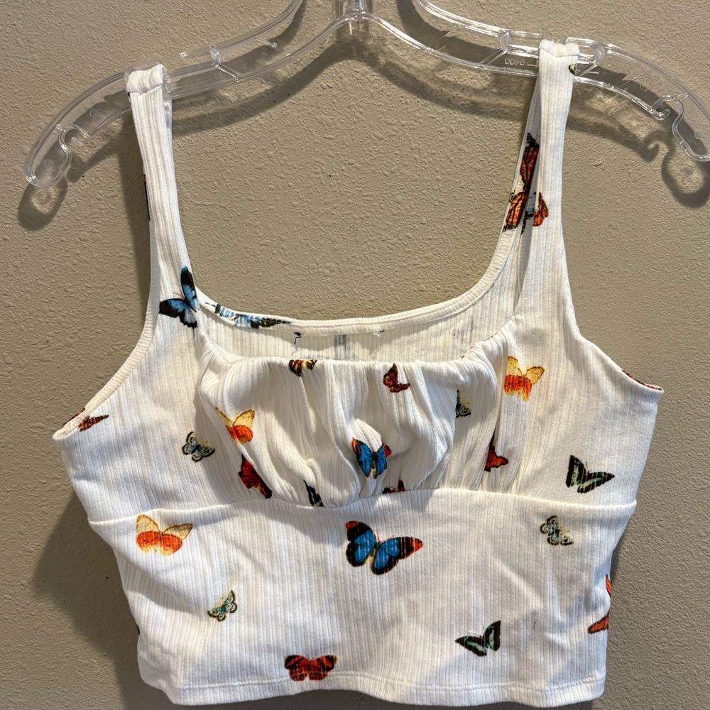 Forever 21 Multicolor Butterfly Print Crop Top